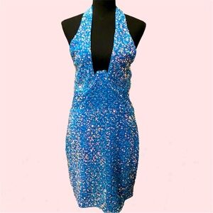 Fashion Nova Sparkling Blue Dress M L 18-20p